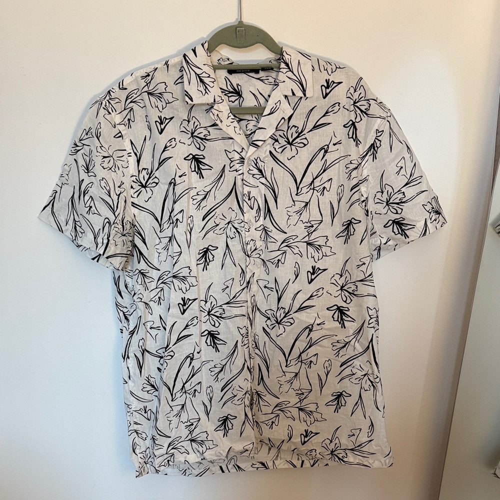 Hedge Men's Shirt with Black Floral on White
